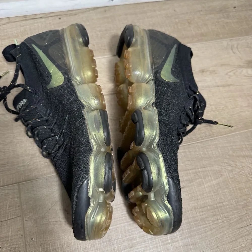Nike Air VaporMax Men’s 10.5 Flyknit 2 Black Metallic Gold Plus Shoes 942842-015